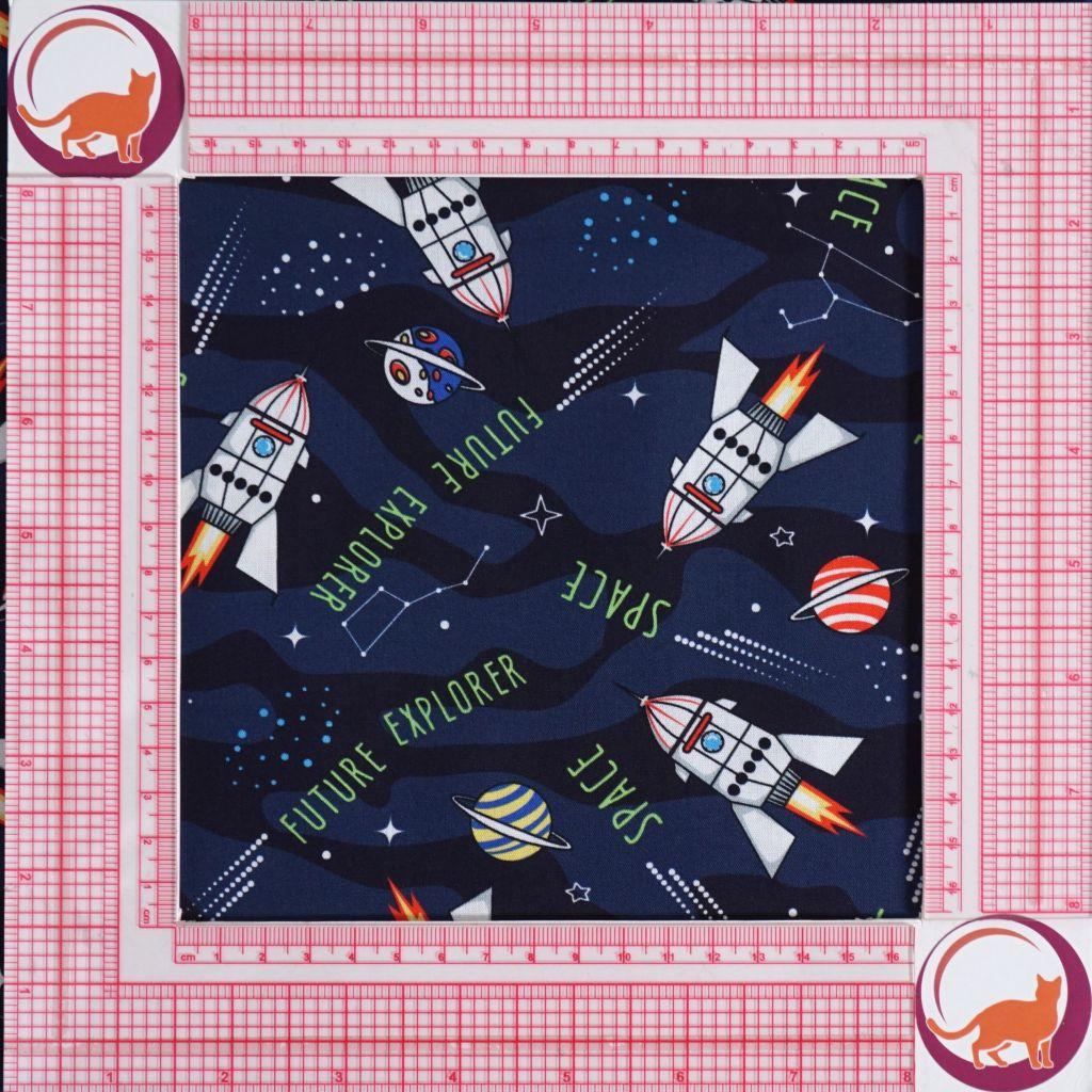 Baumwollstoff Motivdruck Raketen Space blau grau